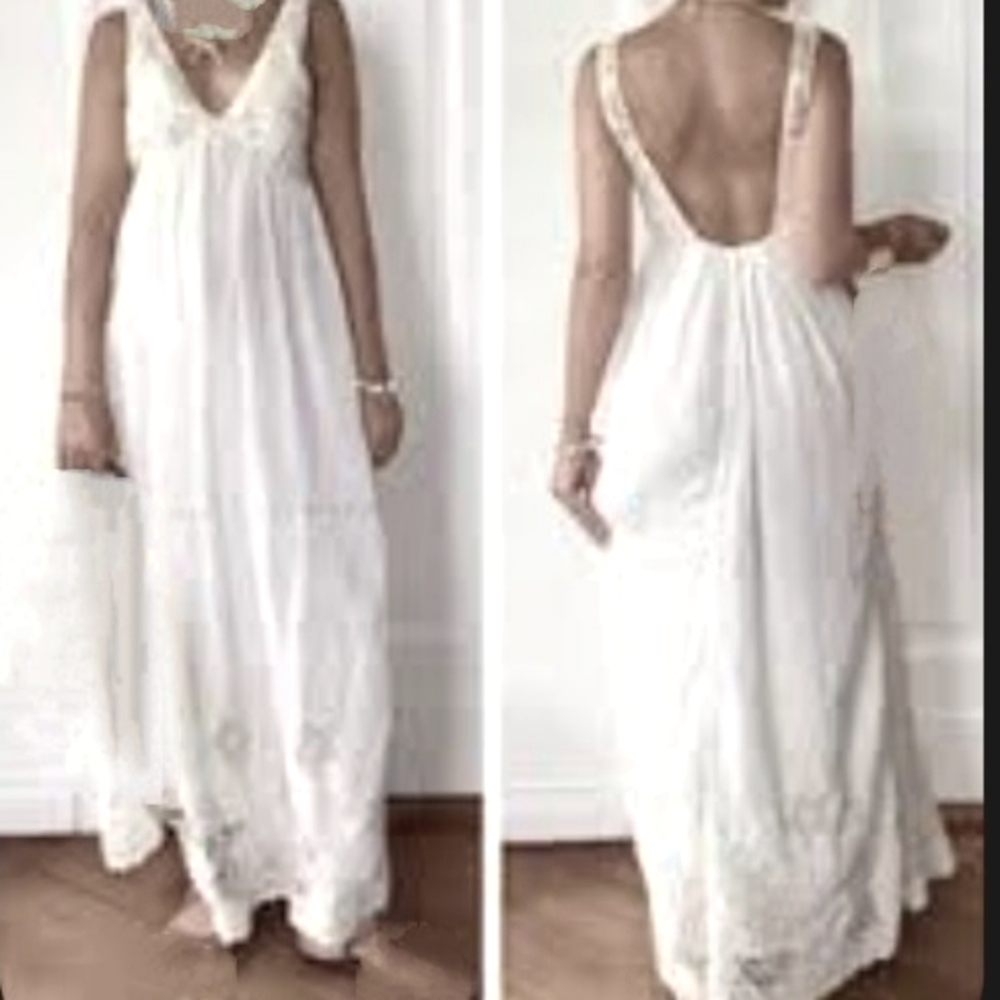 Nwt. Ltd Ed. Elegant Boho Cream/off White Lined Maxi Embroidery & Crochet Dress - Picture 6 of 16